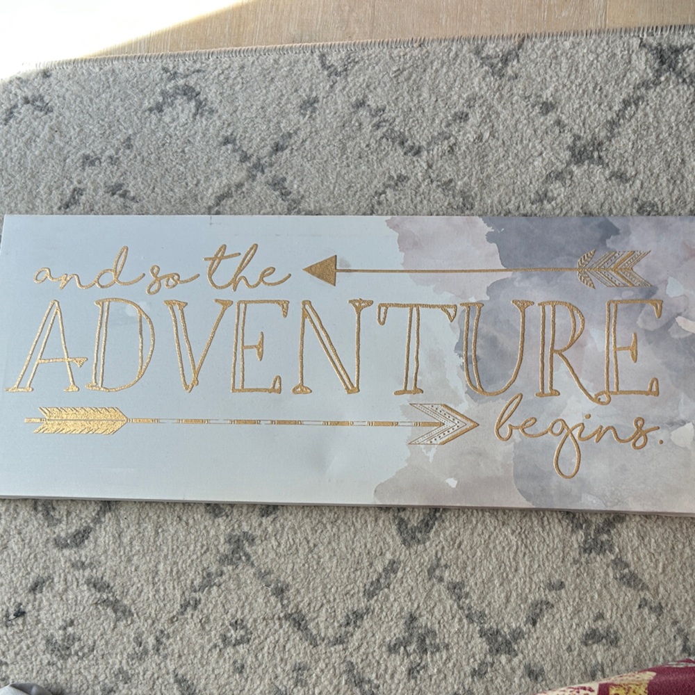 Canvas Boho “And so the Adventure Begins” Wall Art - Gold & Gray watercolor 18”